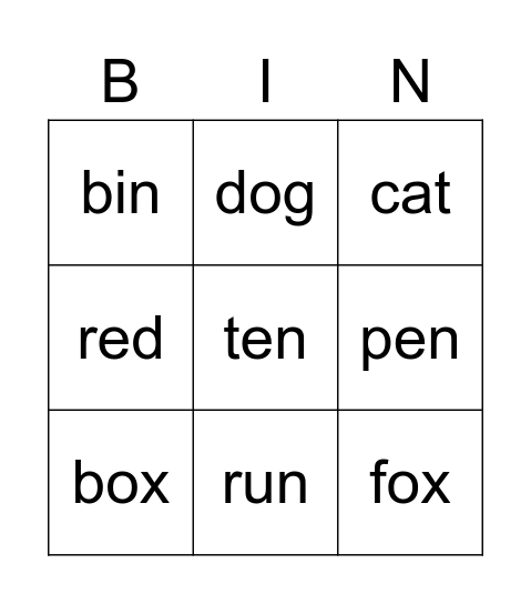 CVC Bingo Card