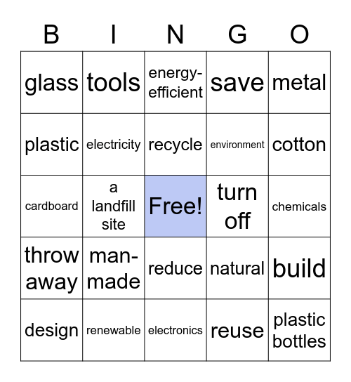 PRM 5 Unit 8 Redue Reuse Recycle Bingo Card