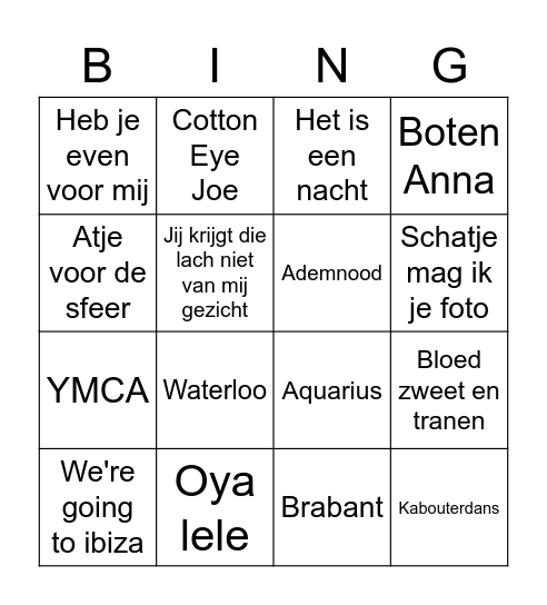 Oud en nieuw Bingo Card