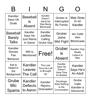 Kandler Confrontation Bingo Card