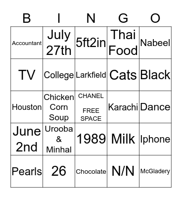 AZKA'S BRIDAL SHOWER Bingo Card