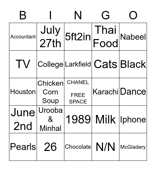 AZKA'S BRIDAL SHOWER Bingo Card