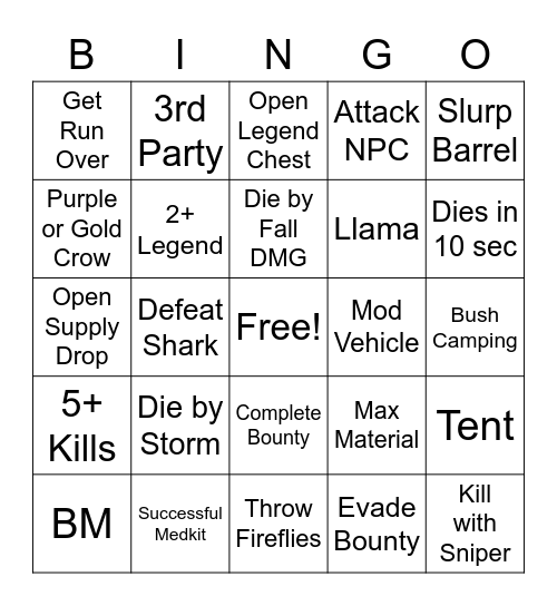 Untitled Bingo Card