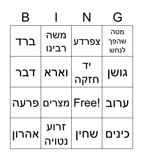 בינגו פרשת וארא- יומולדת איתי Bingo Card