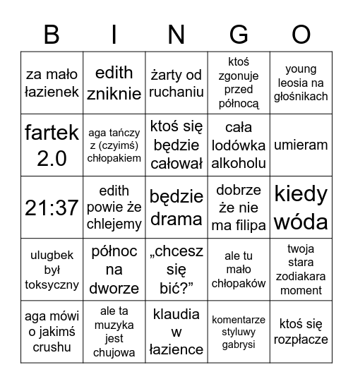 Bingo sylwestrowe Bingo Card