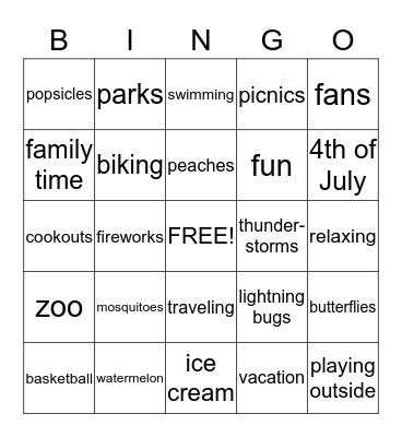 Summer BINGO Card