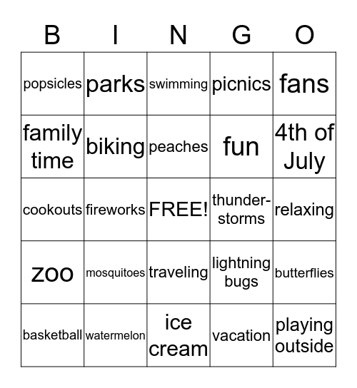 Summer BINGO Card