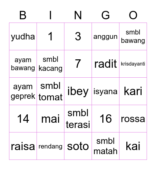 mai Bingo Card