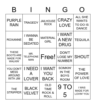 Misc. Hits Cover Bingo Card