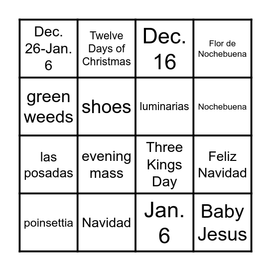 La Navidad en México Bingo Card