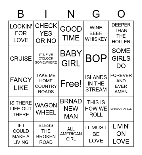 COUNTRY HITS Bingo Card