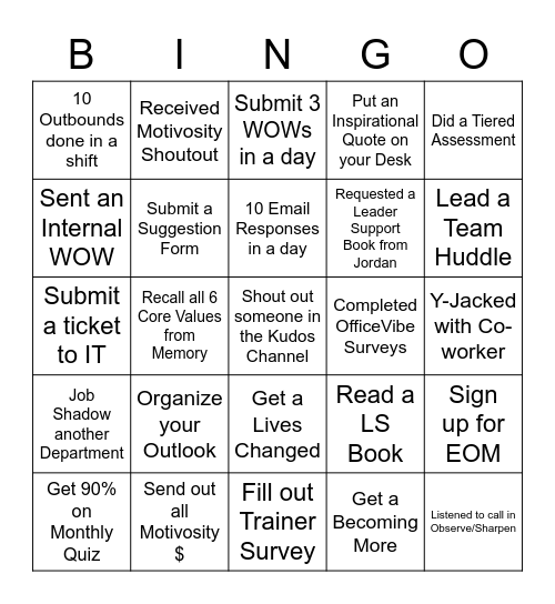 MEMBER SERVICE BINGO Card