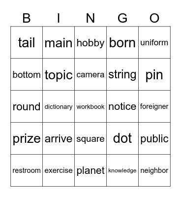 Hanlin U5 B5 Annie Lin Bingo Card