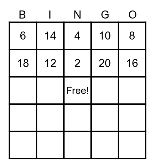 Doubles Bingo Card