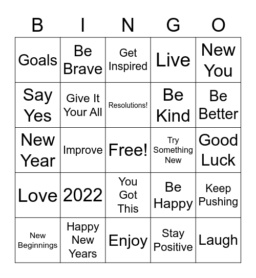 New Year Bingo Card