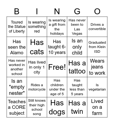 Strack Ice Breaker Bingo Card