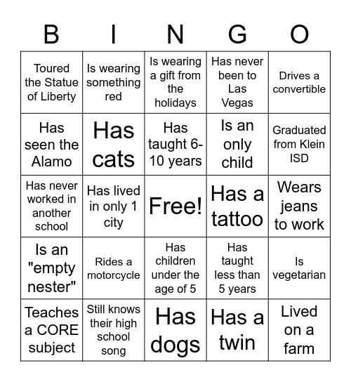 Strack Ice Breaker Bingo Card