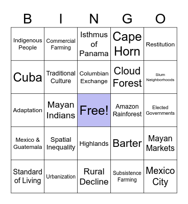 U4: Latin America Bingo Card