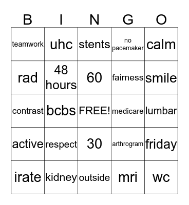 mri Bingo Card