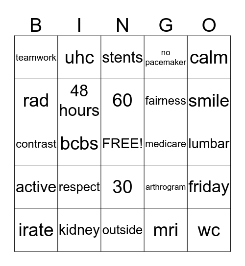 mri Bingo Card