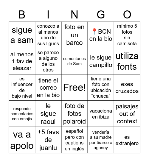 MARICOTE BCN Bingo Card