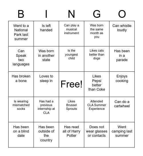 Find someone who..... Bingo Card