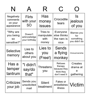 Narc-o Bingo Card