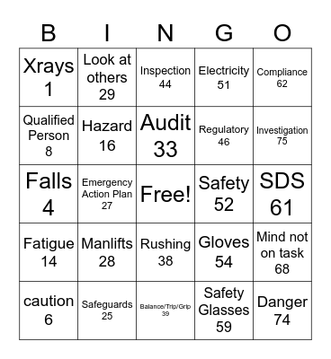 Safety Week 2021 Bingo Card