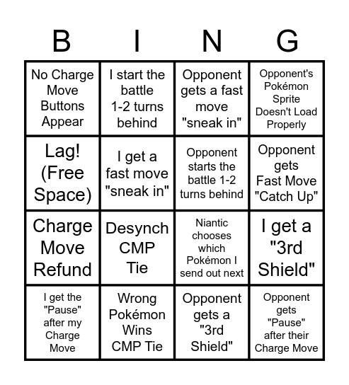 Pokémon GO Bug Bingo Card