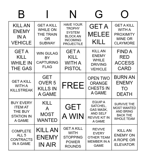 WARZONE BINGO Card