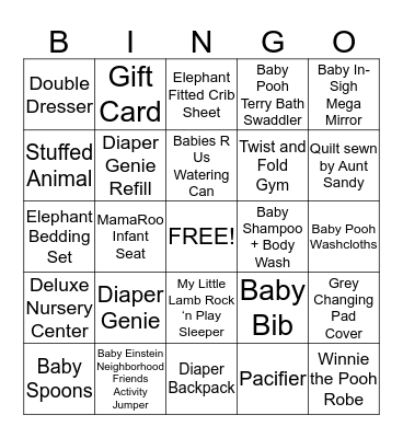Baby Reagan Bingo Card