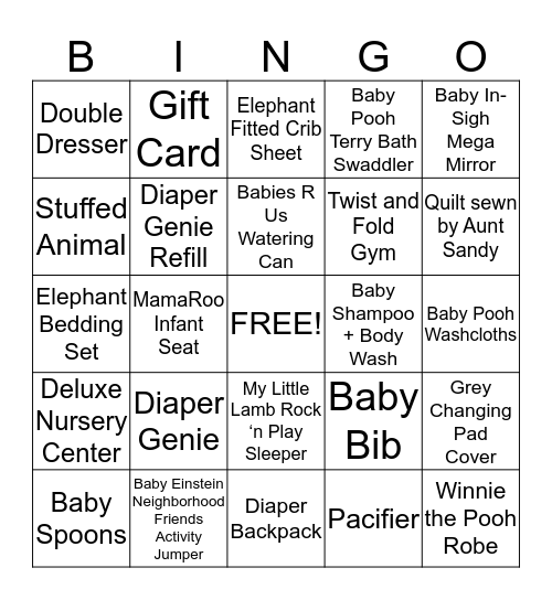 Baby Reagan Bingo Card