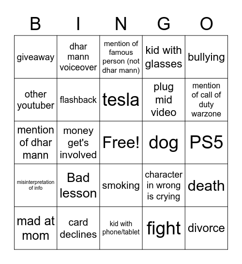 Dhar mann Bingo Card