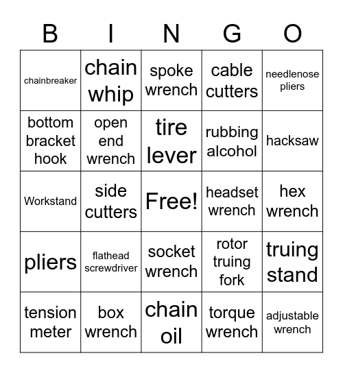 Bike Tool Bingo! Bingo Card