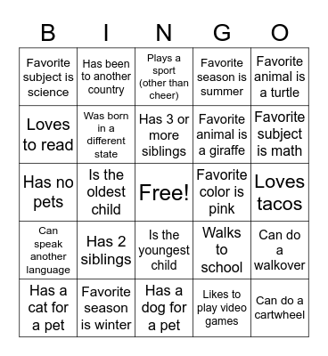 Get To Know Your Team Bingo Card