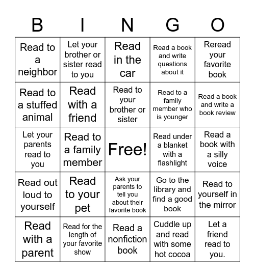 Winter Break Reading Bingo Card