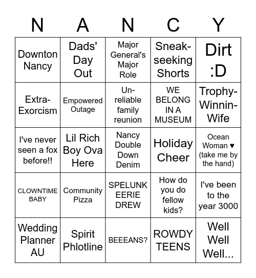 Nance-Three Drew Bingo Card