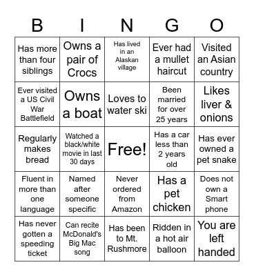 GET TO KNOW YOU BINGO Card
