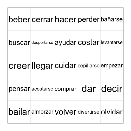 Un repaso de verbos Bingo Card