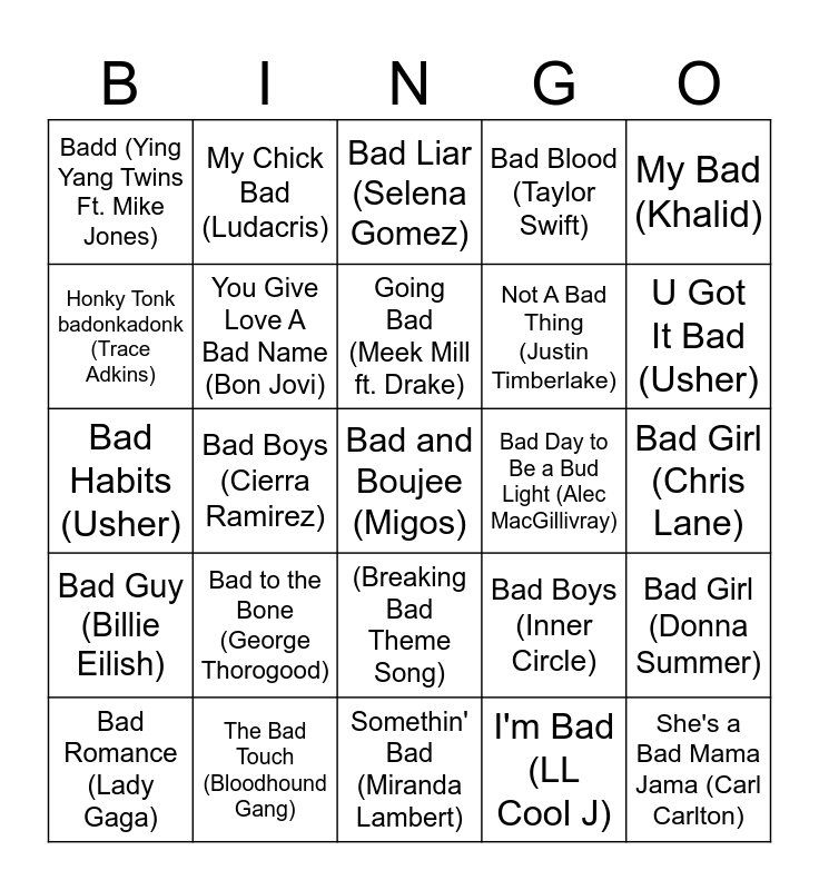 songs-w-the-word-bad-bingo-card