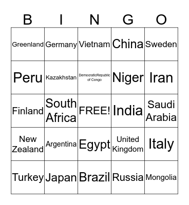 Geography Bingo Card