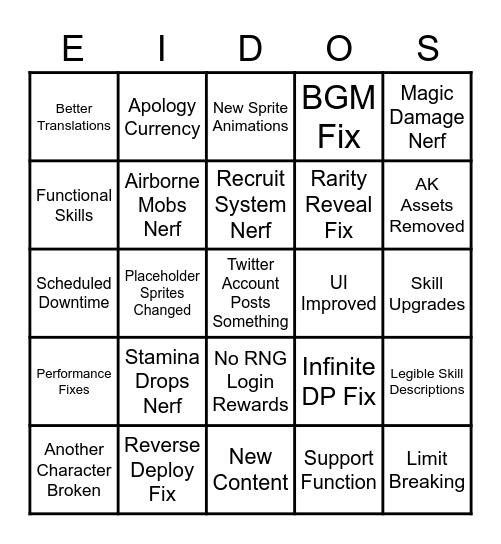 AnotherEidos 1st Patch Bingo Card