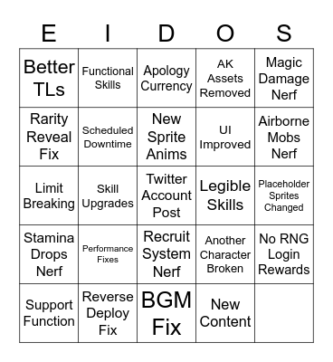 1st Patch Bingo Card