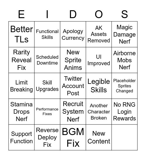 1st Patch Bingo Card