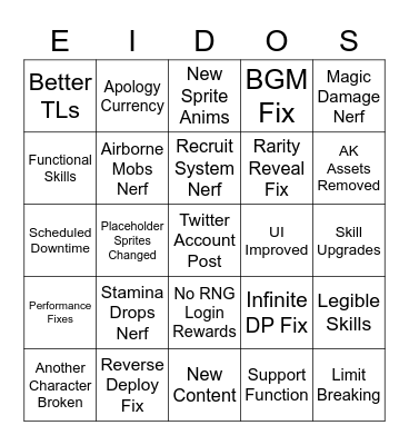 1st Patch Bingo Card