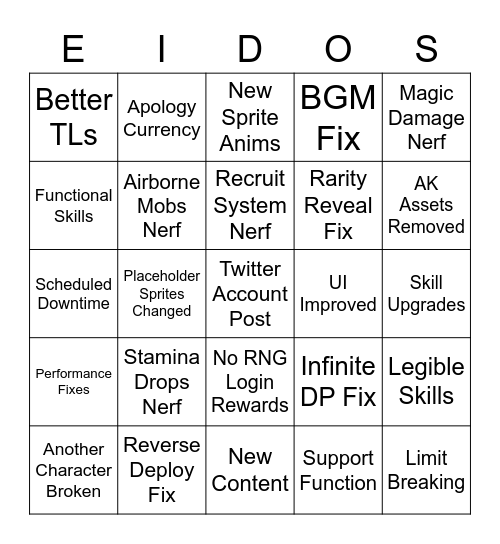 1st Patch Bingo Card