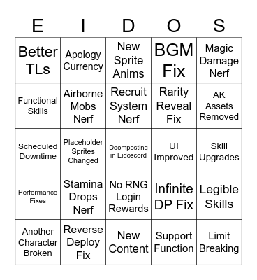 1st Patch Bingo Card