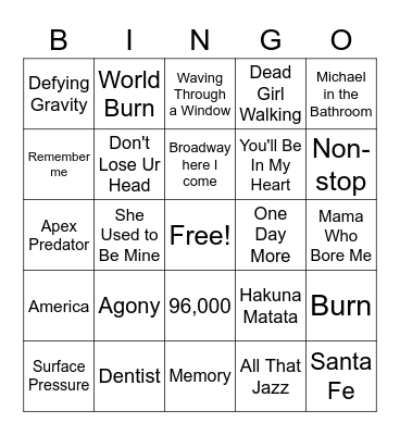 Showtunes Bingo Card