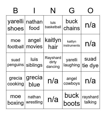 Untitled Bingo Card