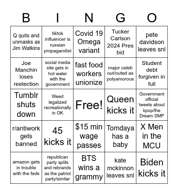 2022 Bingo Card Bingo Card
